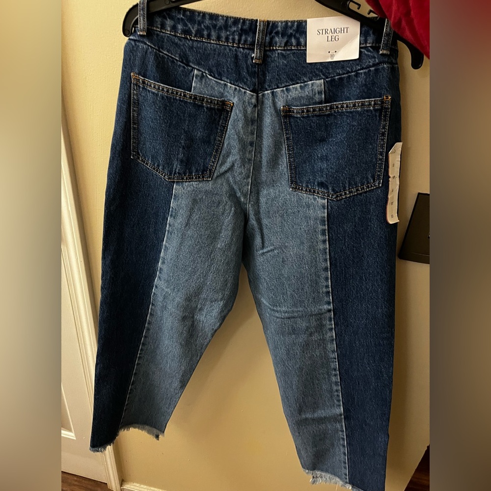 Two-Tone Straight Leg Jeans